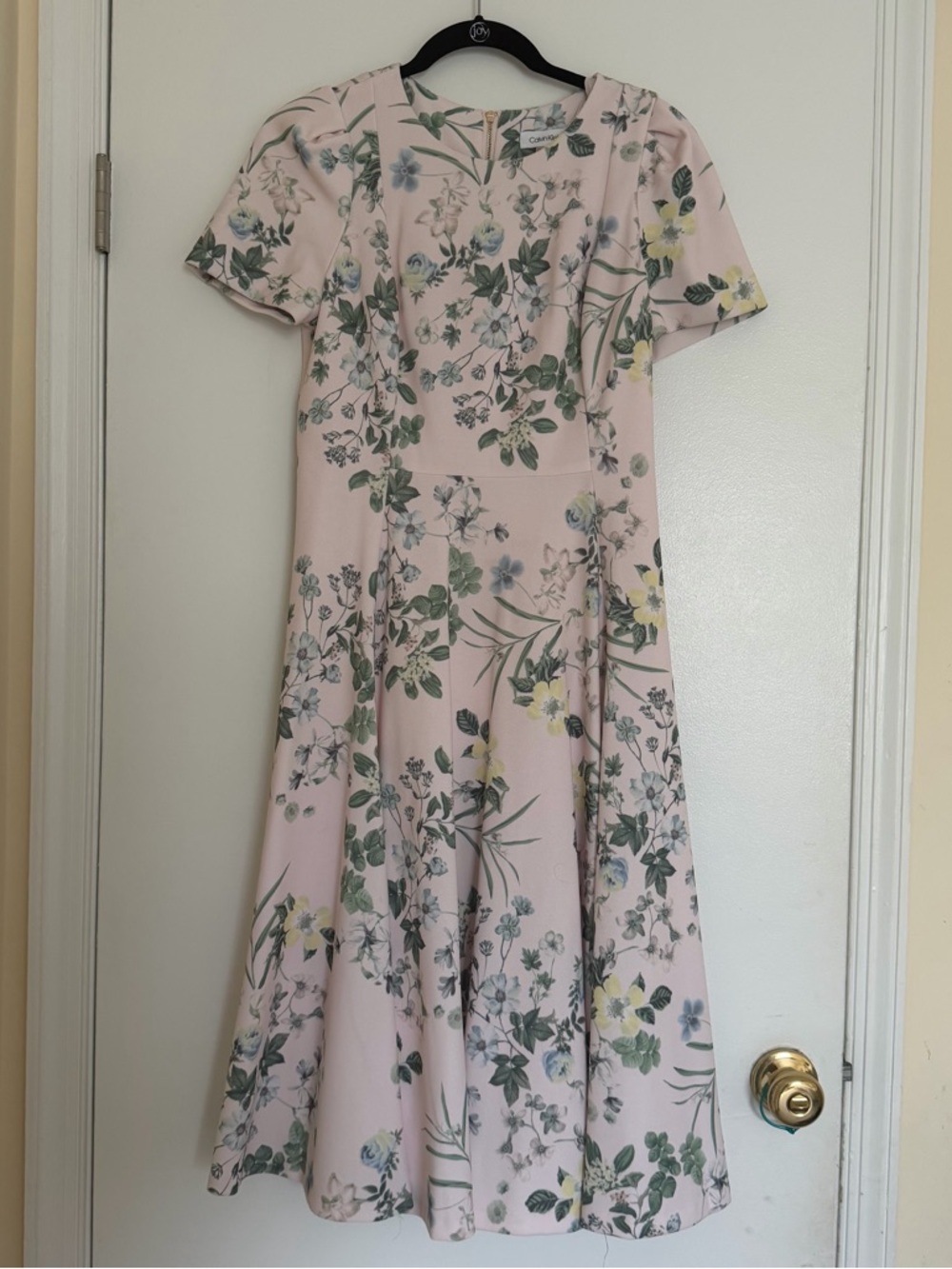 Calvin Klein Short Sleeve Printer Scuba A-line Floral Baby Pink Dress